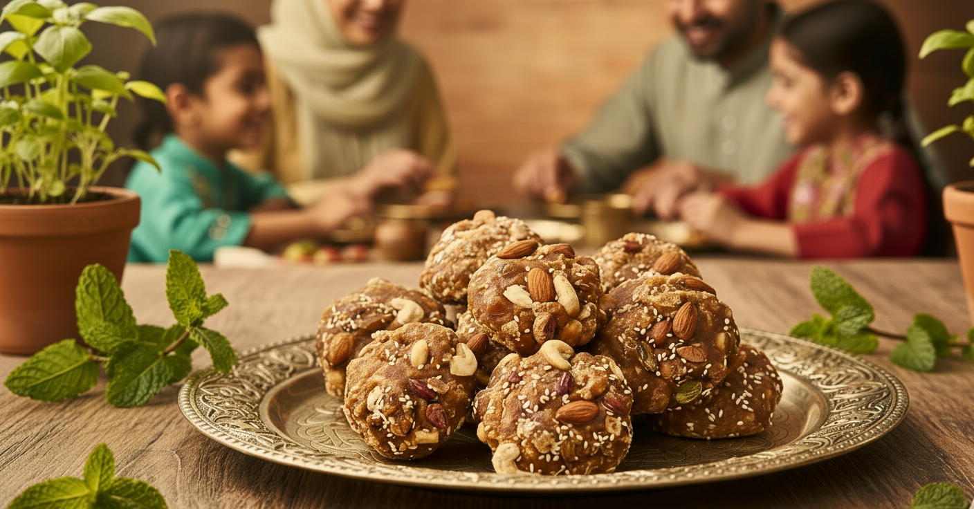Plate of cookies with a family sitting around a table in the background